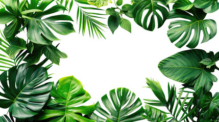 Tropical green leaves for decoration of art frame wallpaper,card on transparent background. - obrazy, fototapety, plakaty