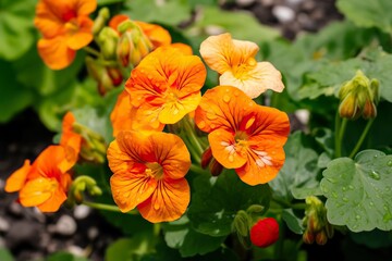 Nasturtium plants Monks cress flowers and leaves