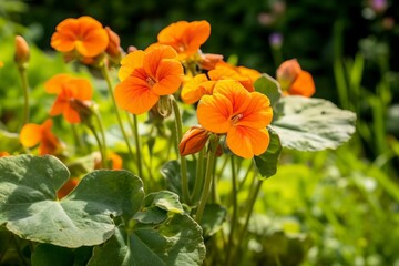Obraz premium Nasturtium plants Monks cress flowers and leaves