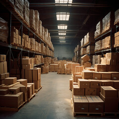 Photorealistic image. Warehouse situation. Large industrial warehouse