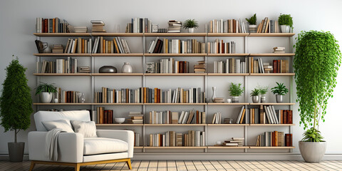 Obraz na płótnie Canvas Home library with bookshelves on the wall