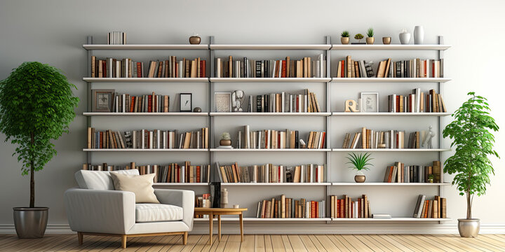 Home library with bookshelves on the wall