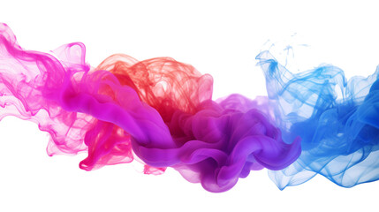 A captivating scene of colorful smoke billowing and intertwining in a high-definition image against a pristine white backdrop