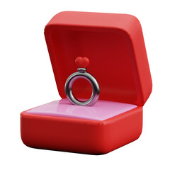 wedding ring in red box. 3d render.