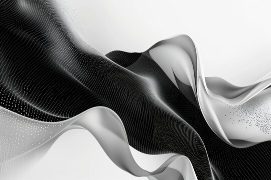Monochromatic Elegance with a Twist: Abstract Banner Showcasing Fluid, Liquid Shapes and Advanced Technology Dots