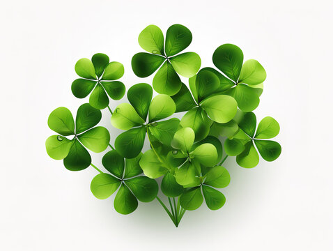 Realistic green clovers isolated on transparent background