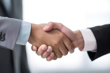 Businessman shaking hands a meeting with partners white background, setting goals and planning the way to success. Collaborative teamwork.
