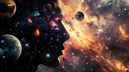 Mans Head With Space and Planets in Background