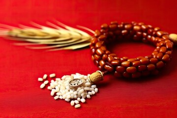 Indian festival with beautiful Rakhi and Rice Grains