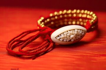 Indian festival with beautiful Rakhi and Rice Grains