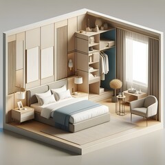 a 3d design of a bedroom