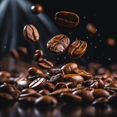 Fototapeta premium Very nice close up photography coffee beans Generative AI