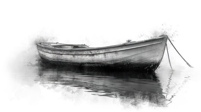  a black and white photo of a boat on a body of water with smoke coming out of the bottom of the boat and the front end of the boat in the water.
