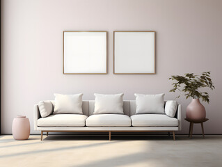 3D Gallery Frames Mockup with Sofa