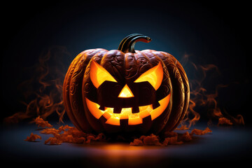 Jack o lantern pumpkin faces yellow lights background