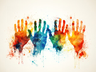 Human Rights card of colorful people hand prints