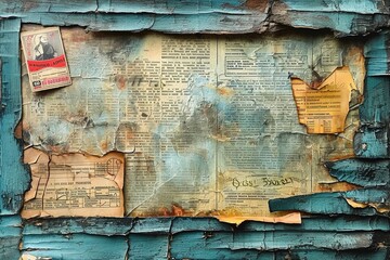 Vintage Chronicles: A Nostalgic Scrapbook Collage of Lightly Weathered Treasures - Newspaper, Blank Label, Vintage Ticket, and Postmark in a Soft Watercolor Hue