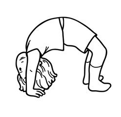 Hand-drawn illustration with girl doing sport. Black and white images on white background.