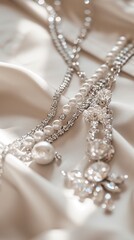 A close-up photograph of a diamond necklace