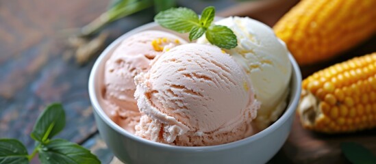 Common toppings for ice cream to improve taste are Palm Seed and sweetened steamed corn usually found by the beach.