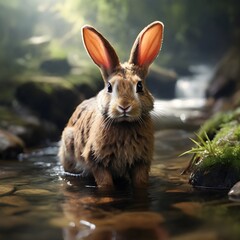 Rabbit  in a stream in Natural lighting