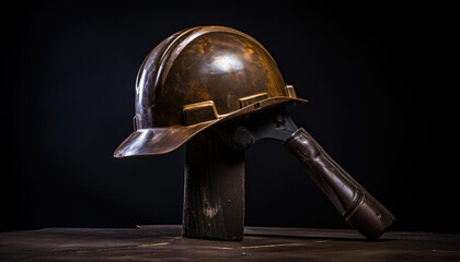 Labor day worker hammer safety helmet Antique brass brown