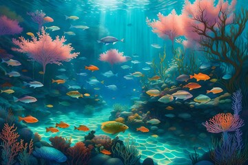 Obraz na płótnie Canvas a magical fantasy world where no one is present, explore a serene underwater kingdom