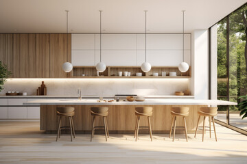 Fototapeta premium Large and spacious colorful minimal kitchen interior design