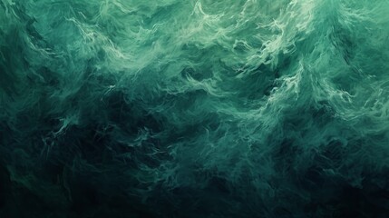Abstract Painting of Green and Black Waves