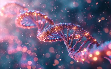 Pastel pink light-shaded backdrop featuring DNA chromosomes and a double helix, space, Generative AI.