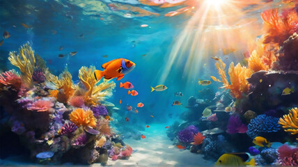 underwater coral and gold fish beauty of the nature