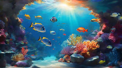 Fototapeta na wymiar underwater coral and gold fish beauty of the nature