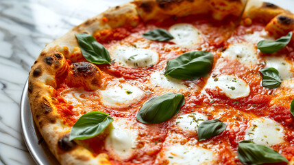 italian pizza margherita with mozzarella basil and tomato - obrazy, fototapety, plakaty