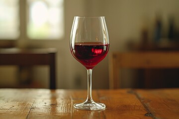 Red Wine Glass on Wooden Table
