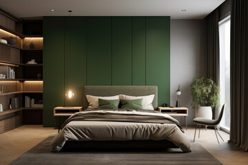 Light colored minimal bedroom interior design with bed and luxury decoration