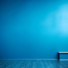 Blue copy space wall with bench, minimalistic room interior design, mockup 