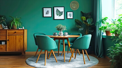 Modern living room interior. Minimal interior living room natural tone green colour design concept