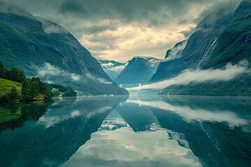 lake between mountains