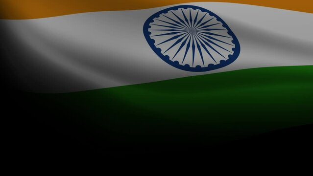 India flag flies majestically on a black background, motion graphics
