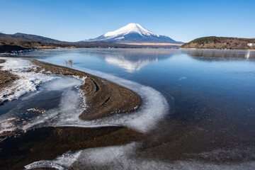 山中湖から富士山と雪景色