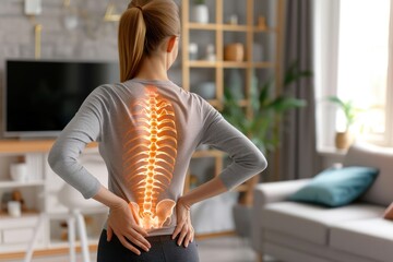 Shot with highlighted spine of woman with back pain