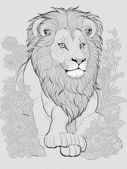 A beautiful photo of Cute lion minimalistic line art coloring book Generative AI