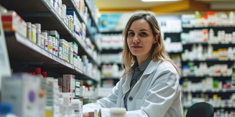 A woman pharmacist working in a pharmacy
