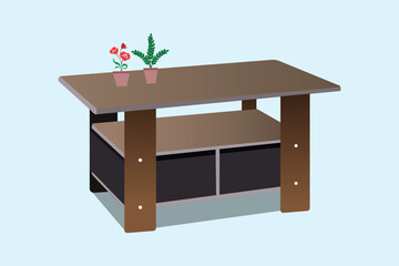 Modern workspace with computer table, flower. Flat vector illustration.
