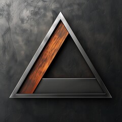Logo design, brushed metal triangle with woodgrain, minimalist, AI-generative - obrazy, fototapety, plakaty