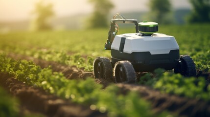 Agricultural Robot Working in the Field: Navigation and Optical Recognition for Weed and Pest Control AI Generated AI Generated - obrazy, fototapety, plakaty