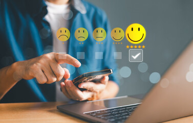 Customer experience wellness service concept. Employee wellbeing happy health, smile relax face. Best excellent level services,five star rating. Satisfaction present hand client. Good review feedback