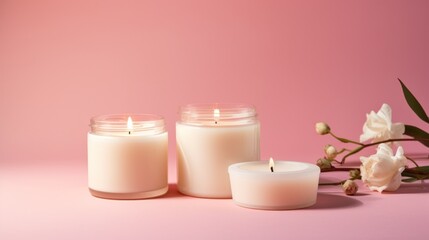 Fototapeta na wymiar Homemade Natural White Eco-Friendly Soy Wax Candles with Perfume Aroma Oil AI Generated