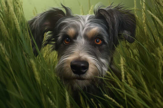Portrait of a purebred dog with grass background. Illustration related to dogs. Pet. Dog related event. The world of dogs. Adopt a dog.	
