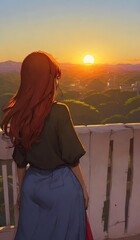 woman, sun, sky, art, ilustration